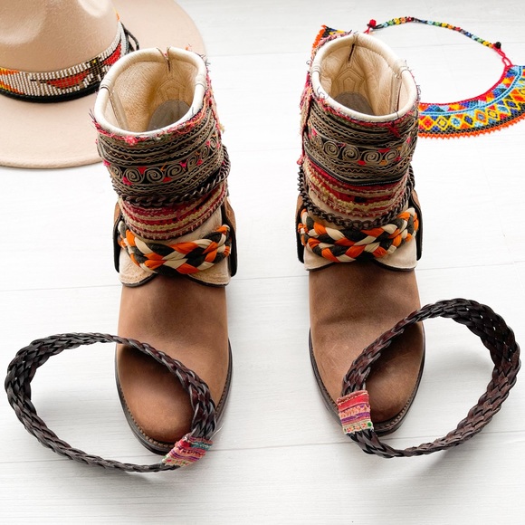 SANCHO Leather Aztec Ankle Boots Size 40/US 9.5-10 - Picture 7 of 17